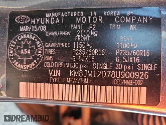 2008 Hyundai Tucson с VIN KM8JM12D78U900926, выставлен на аукционе Copart как лот 90449685 с пробегом 189 608 миль миль и Чистый • Clean title. История ставок и продаж доступна на DreamBid. Изображение 13.