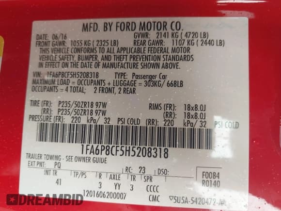 ✅ 2017 Ford Mustang GT Premium • VIN: 1FA6P8CF5H5208318 • Lot: 43356997. Listed on IAAI with 75,657 mi. Free auction sales archive from the USA and detailed vehicle history report at DreamBid. Image 9.