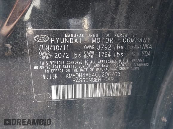 ✅ 2012 Hyundai Elantra Limited • VIN: KMHDH4AE4CU206703 • Лот: 42698825. Опубликован ранее на IAAI с пробегом 206 340 миль. Бесплатный доступ к архиву аукционных продаж из США и подробный отчёт об истории автомобиля на DreamBid. Изображение 9.