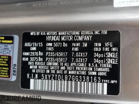 ✅ 2016 Hyundai Santa Fe • VIN: 5XYZTDLB7GG338163 • Лот: 75616773. Опубликован ранее на Copart с пробегом 110 896 миль. Бесплатный доступ к архиву аукционных продаж из США и подробный отчёт об истории автомобиля на DreamBid. Изображение 12.