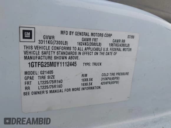 ✅ 2000 GMC Savana • VIN: 1GTFG25MOY1112445 • Lot: 42609576. Listed on IAAI with 141,544 mi. Free auction sales archive from the USA and detailed vehicle history report at DreamBid. Image 9.