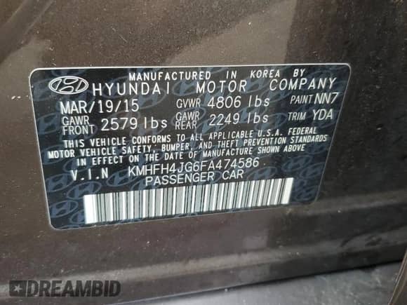 2015 Hyundai Azera Limited z VIN KMHFH4JG6FA474586, wystawiony jako Copart lot #82576515 z przebiegiem 35 047 mil mil oraz Szkoda całkowita • Salvage title. Historia ofert i sprzedaży dostępna na DreamBid. Obrazek 12.