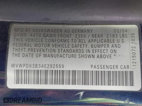 ✅ 2004 Volkswagen Passat GLS • VIN: WVWPD63B34E292559 • Lot: 43730220. Listed on IAAI with 159,029 mi. Free auction sales archive from the USA and detailed vehicle history report at DreamBid. Image 9.