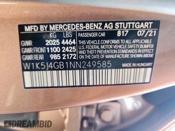 2022 Mercedes-Benz CLA 250 с VIN W1K5J4GB1NN249585, выставлен на аукционе Copart как лот 68383695 с пробегом 40 812 миль миль и Списание • Salvage title. История ставок и продаж доступна на DreamBid. Изображение 13.