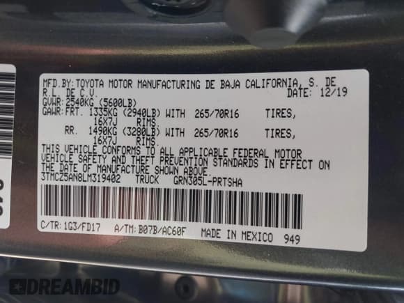 ✅ 2020 Toyota Tacoma SR5 • VIN: 3TMCZ5AN8LM319402 • Lot: 42876770. Listed on IAAI with 66,999 mi. Free auction sales archive from the USA and detailed vehicle history report at DreamBid. Image 9.