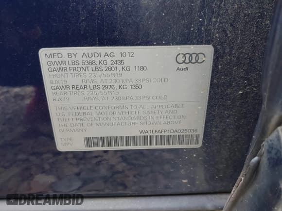 ✅ 2013 Audi Q5 Premium Plus • VIN: WA1LFAFP1DA025036 • Лот: 43746045. Опубликован ранее на IAAI с пробегом 171 423 миль. Бесплатный доступ к архиву аукционных продаж из США и подробный отчёт об истории автомобиля на DreamBid. Изображение 9.