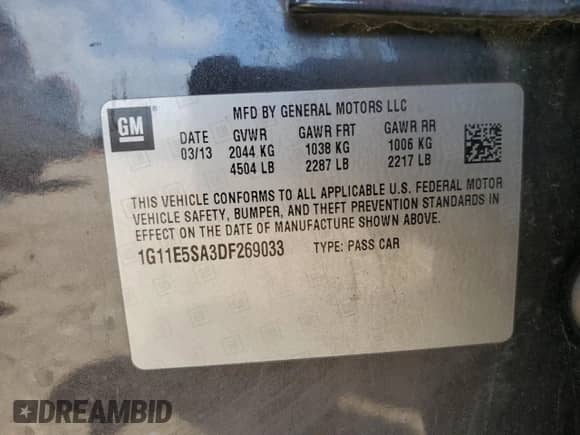 2013 Chevrolet Malibu LT z VIN 1G11E5SA3DF269033, wystawiony jako Copart lot #64285685 z przebiegiem 217 620 mil mil oraz Szkoda całkowita • Salvage title. Historia ofert i sprzedaży dostępna na DreamBid. Obrazek 12.