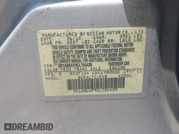 ✅ 2012 Nissan Sentra S • VIN: 3N1AB6AP9CL754439 • Lot: 42358701. Wystawiony na IAAI z przebiegiem 147 895 mil. Bezpłatny archiwum sprzedaży aukcyjnych z USA i szczegółowy raport historii pojazdu na DreamBid. Zdjęcie 9.