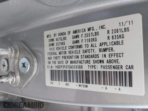 ✅ 2012 Honda Accord EX-L • VIN: 1HGCP3F87CA009589 • Лот: 43472501. Опубликован ранее на IAAI с пробегом 175 851 миль. Бесплатный доступ к архиву аукционных продаж из США и подробный отчёт об истории автомобиля на DreamBid. Изображение 9.