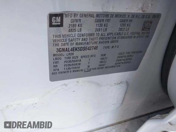 ✅ 2013 Chevrolet Captiva Sport LTZ • VIN: 3GNAL4EK5DS642748 • Lot: 41891097. Wystawiony na IAAI z przebiegiem 162 934 mil. Bezpłatny archiwum sprzedaży aukcyjnych z USA i szczegółowy raport historii pojazdu na DreamBid. Zdjęcie 9.