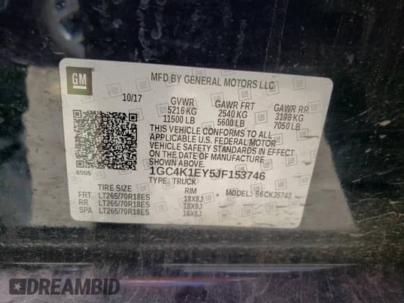 2018 Chevrolet Silverado 3500HD High Country с VIN 1GC4K1EY5JF153746, выставлен на аукционе Copart как лот 60980865 с пробегом Не указан миль и Списание • Salvage title. История ставок и продаж доступна на DreamBid. Изображение 12.