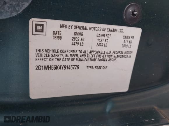 ✅ 2000 Chevrolet Impala LS • VIN: 2G1WH55K4Y9146776 • Lot: 43537251. Listed on IAAI with 151,580 mi. Free auction sales archive from the USA and detailed vehicle history report at DreamBid. Image 9.