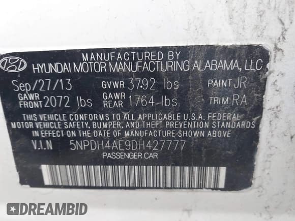 ✅ 2013 Hyundai Elantra GLS • VIN: 5NPDH4AE9DH427777 • Lot: 43629626. Listed on IAAI with 51,204 mi. Free auction sales archive from the USA and detailed vehicle history report at DreamBid. Image 9.