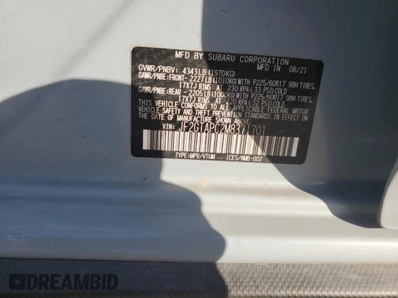 ✅ 2021 Subaru Crosstrek Premium • VIN: JF2GTAPC2M8371701 • Lot: 90940835. Wystawiony na Copart z przebiegiem 35 831 mil. Bezpłatny archiwum sprzedaży aukcyjnych z USA i szczegółowy raport historii pojazdu na DreamBid. Zdjęcie 13.