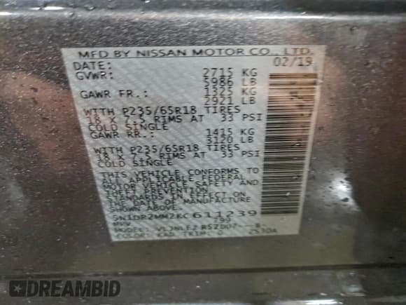 ✅ 2019 Nissan Pathfinder SL • VIN: 5N1DR2MM2KC611239 • Лот: 93741555. Опубликован ранее на Copart с пробегом 131 450 миль. Бесплатный доступ к архиву аукционных продаж из США и подробный отчёт об истории автомобиля на DreamBid. Изображение 14.