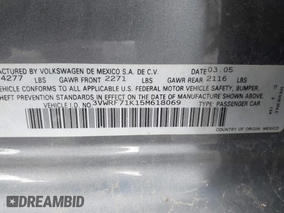 ✅ 2005 Volkswagen Jetta 2.5L • VIN: 3VWRF71K15M618069 • Lot: 42436885. Listed on IAAI with 206,033 mi. Free auction sales archive from the USA and detailed vehicle history report at DreamBid. Image 9.