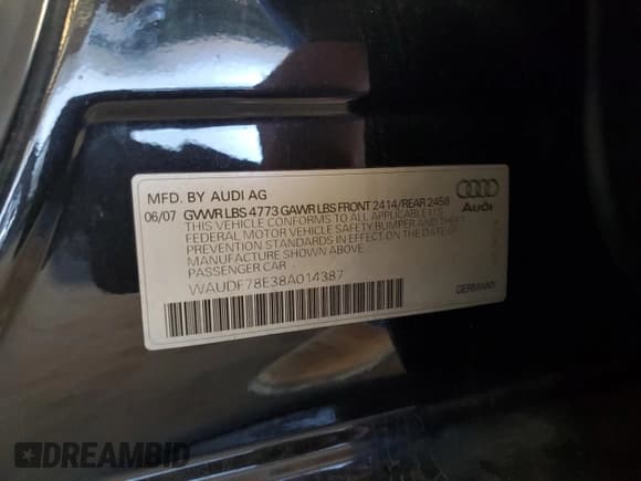 ✅ 2008 Audi A4 2.0T • VIN: WAUDF78E38A014387 • Lot: 45730595. Listed on Copart with 165,081 mi. Free auction sales archive from the USA and detailed vehicle history report at DreamBid. Image 12.