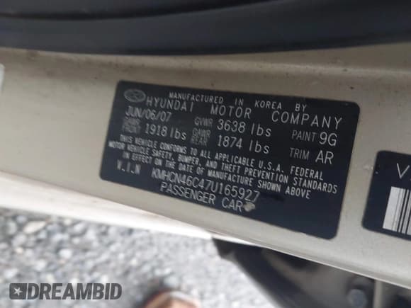 ✅ 2007 Hyundai Accent GLS • VIN: KMHCN46C47U165927 • Лот: 41953058. Опубликован ранее на IAAI с пробегом 162 590 миль. Бесплатный доступ к архиву аукционных продаж из США и подробный отчёт об истории автомобиля на DreamBid. Изображение 9.