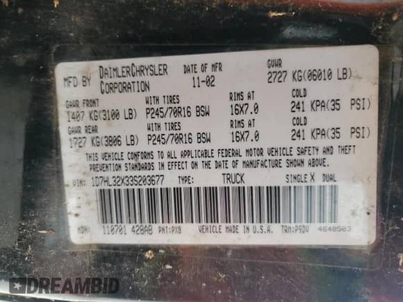 2003 Dodge Dakota Sport z VIN 1D7HL32X33S203677, wystawiony jako Copart lot #53189975 z przebiegiem 171 775 mil mil oraz Czysty tytuł • Clean title. Historia ofert i sprzedaży dostępna na DreamBid. Obrazek 12.