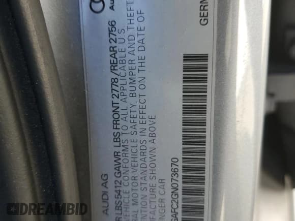 ✅ 2016 Audi A6 Premium Plus • VIN: WAUFGAFC2GN073670 • Lot: 89674545. Listed on Copart with 165,927 mi. Free auction sales archive from the USA and detailed vehicle history report at DreamBid. Image 12.