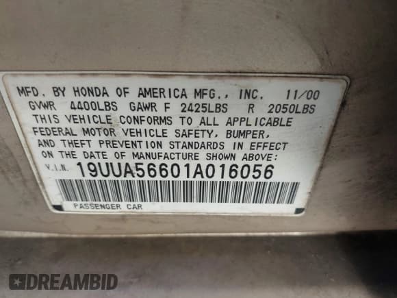✅ 2001 Acura TL • VIN: 19UUA56601A016056 • Lot: 43716774. Listed on IAAI with 257,088 mi. Free auction sales archive from the USA and detailed vehicle history report at DreamBid. Image 9.