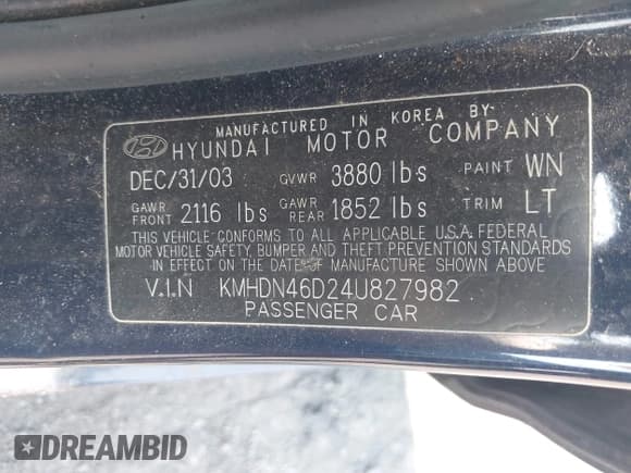 ✅ 2004 Hyundai Elantra GLS • VIN: KMHDN46D24U827982 • Lot: 42916340. Wystawiony na IAAI z przebiegiem 297 098 mil. Bezpłatny archiwum sprzedaży aukcyjnych z USA i szczegółowy raport historii pojazdu na DreamBid. Zdjęcie 9.