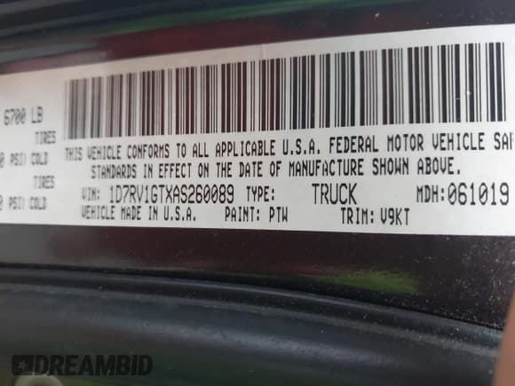 ✅ 2010 Dodge 1500 TRX • VIN: 1D7RV1GTXAS260089 • Lot: 42310926. Wystawiony na IAAI z przebiegiem 290 531 mil. Bezpłatny archiwum sprzedaży aukcyjnych z USA i szczegółowy raport historii pojazdu na DreamBid. Zdjęcie 9.