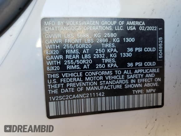 ✅ 2022 Volkswagen Atlas SEL R-Line • VIN: 1V2SC2CA4NC211142 • Лот: 88638365. Опубликован ранее на Copart с пробегом 87 046 миль. Бесплатный доступ к архиву аукционных продаж из США и подробный отчёт об истории автомобиля на DreamBid. Изображение 15.