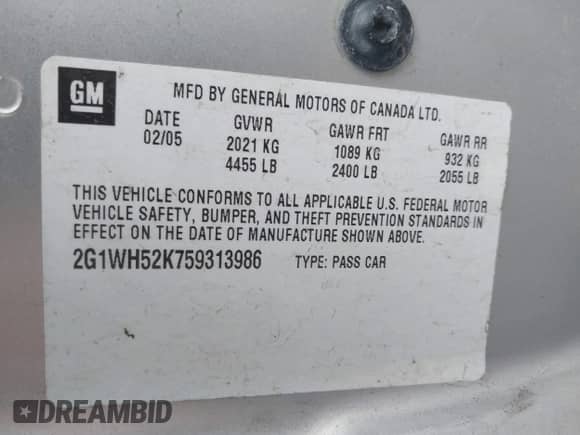 2005 Chevrolet Impala LS с VIN 2G1WH52K759313986, выставлен на аукционе IAAI как лот 43303358 с пробегом 168 487 миль миль и . История ставок и продаж доступна на DreamBid. Изображение 9.