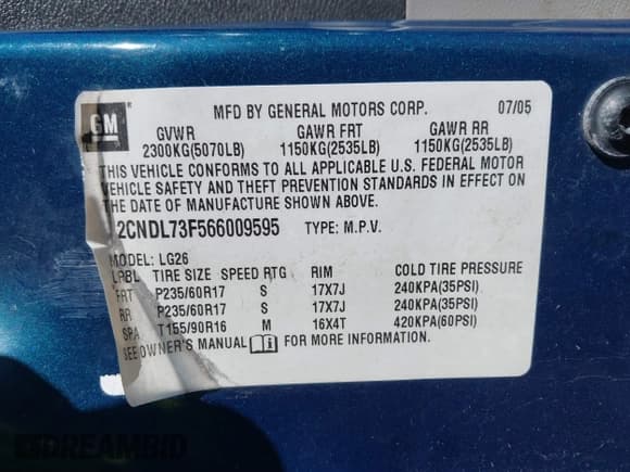 ✅ 2006 Chevrolet Equinox LT • VIN: 2CNDL73F566009595 • Lot: 41902406. Wystawiony na IAAI z przebiegiem 156 294 mil. Bezpłatny archiwum sprzedaży aukcyjnych z USA i szczegółowy raport historii pojazdu na DreamBid. Zdjęcie 9.