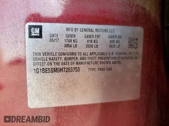 ✅ 2017 Chevrolet Cruze LT • VIN: 1G1BE5SM9H7263753 • Лот: 71967445. Опубликован ранее на Copart с пробегом 140 184 миль. Бесплатный доступ к архиву аукционных продаж из США и подробный отчёт об истории автомобиля на DreamBid. Изображение 12.