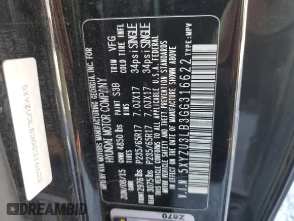 ✅ 2016 Hyundai Santa Fe • VIN: 5XYZU3LB3GG316622 • Лот: 82514195. Опубликован ранее на Copart с пробегом 186 299 миль. Бесплатный доступ к архиву аукционных продаж из США и подробный отчёт об истории автомобиля на DreamBid. Изображение 13.