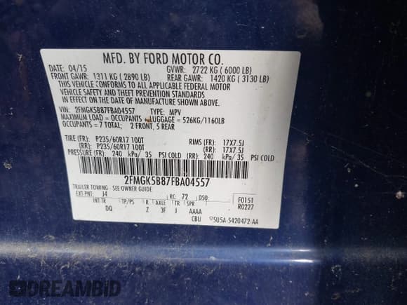 ✅ 2015 Ford Flex SE • VIN: 2FMGK5B87FBA04557 • Lot: 43618508. Listed on IAAI with 167,798 mi. Free auction sales archive from the USA and detailed vehicle history report at DreamBid. Image 9.