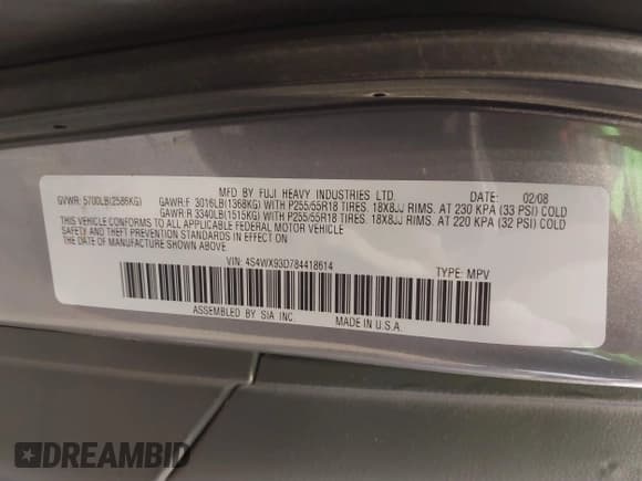 ✅ 2008 Subaru Tribeca Limited • VIN: 4S4WX93D784418614 • Lot: 42365392. Listed on IAAI with 232,006 mi. Free auction sales archive from the USA and detailed vehicle history report at DreamBid. Image 9.