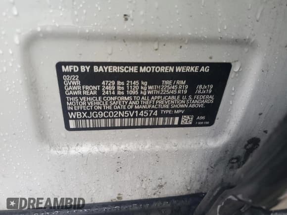 ✅ 2022 BMW X1 xDrive28i • VIN: WBXJG9C02N5V14574 • Lot: 43834285. Listed on Copart with 63,266 mi. Free auction sales archive from the USA and detailed vehicle history report at DreamBid. Image 12.