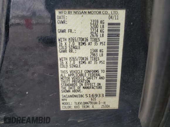 ✅ 2011 Nissan Xterra S • VIN: 5N1AN0NU1BC516933 • Lot: 89118165. Listed on Copart with 280,414 mi. Free auction sales archive from the USA and detailed vehicle history report at DreamBid. Image 13.