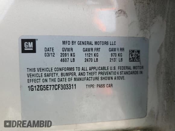 ✅ 2012 Chevrolet Malibu LTZ • VIN: 1G1ZG5E77CF303311 • Lot: 72186894. Listed on Copart with 198,396 mi. Free auction sales archive from the USA and detailed vehicle history report at DreamBid. Image 14.