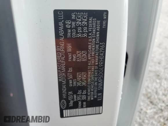 2024 Hyundai Santa Fe Calligraphy с VIN 5NMP5DGL9RH042963, выставлен на аукционе Copart как лот 82385384 с пробегом 9 803 миль миль и Списание • Salvage title. История ставок и продаж доступна на DreamBid. Изображение 15.