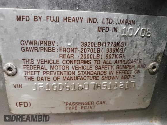 ✅ 2007 Subaru Impreza i • VIN: JF1GD61607H511217 • Lot: 93359905. Wystawiony na Copart z przebiegiem 111 526 mil. Bezpłatny archiwum sprzedaży aukcyjnych z USA i szczegółowy raport historii pojazdu na DreamBid. Zdjęcie 12.