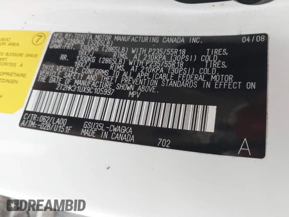 ✅ 2009 Lexus RX 350 • VIN: 2T2HK31UX9C105997 • Lot: 42231714. Listed on IAAI with 141,532 mi. Free auction sales archive from the USA and detailed vehicle history report at DreamBid. Image 9.