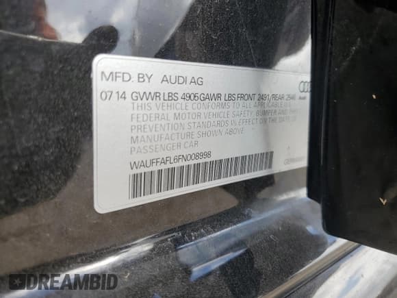 ✅ 2015 Audi A4 Premium Plus • VIN: WAUFFAFL6FN008998 • Лот: 87231915. Опубликован ранее на Copart с пробегом 124 355 миль. Бесплатный доступ к архиву аукционных продаж из США и подробный отчёт об истории автомобиля на DreamBid. Изображение 13.