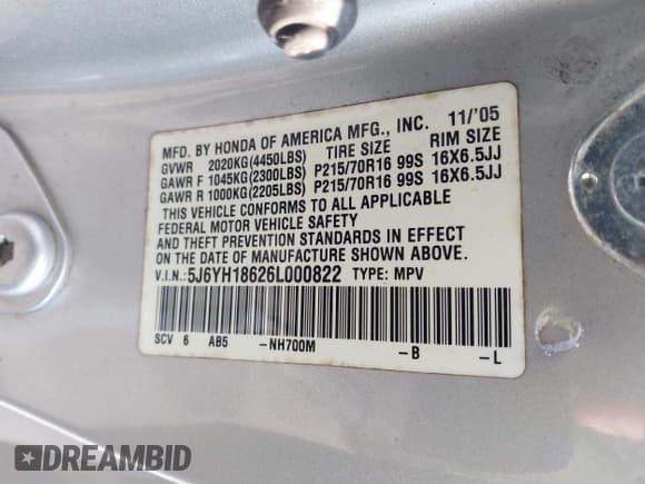 ✅ 2006 Honda Element EX • VIN: 5J6YH18626L000822 • Lot: 43190210. Listed on IAAI with 213,971 mi. Free auction sales archive from the USA and detailed vehicle history report at DreamBid. Image 9.
