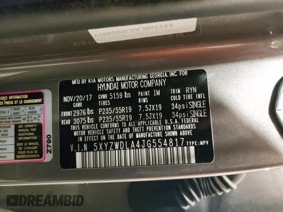 ✅ 2018 Hyundai Santa Fe Ultimate • VIN: 5XYZWDLA4JG554817 • Lot: 59900594. Listed on Copart with 33,137 mi. Free auction sales archive from the USA and detailed vehicle history report at DreamBid. Image 14.