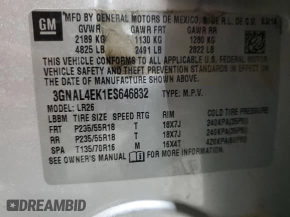 ✅ 2014 Chevrolet Captiva Sport LTZ • VIN: 3GNAL4EK1ES646832 • Lot: 55671425. Wystawiony na Copart z przebiegiem 84 330 mil. Bezpłatny archiwum sprzedaży aukcyjnych z USA i szczegółowy raport historii pojazdu na DreamBid. Zdjęcie 13.