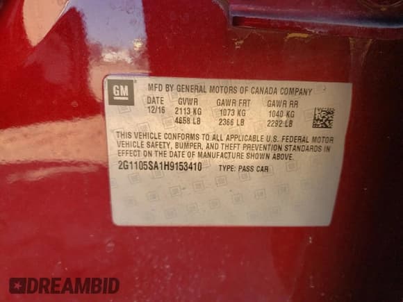 ✅ 2017 Chevrolet Impala LT • VIN: 2G1105SA1H9153410 • Лот: 73140094. Опубликован ранее на Copart с пробегом Не указан. Бесплатный доступ к архиву аукционных продаж из США и подробный отчёт об истории автомобиля на DreamBid. Изображение 13.