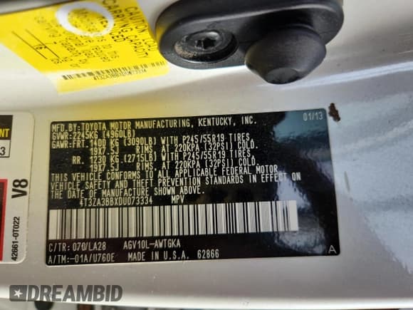 ✅ 2013 Toyota Venza LE • VIN: 4T3ZA3BBXDU073334 • Лот: 81654655. Опубликован ранее на Copart с пробегом 114 341 миль. Бесплатный доступ к архиву аукционных продаж из США и подробный отчёт об истории автомобиля на DreamBid. Изображение 14.