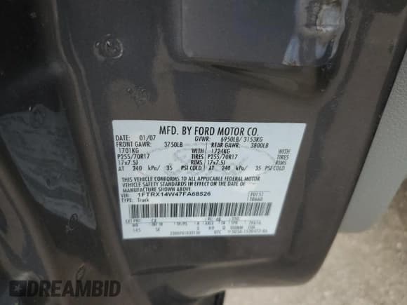 ✅ 2007 Ford F-150 STX • VIN: 1FTRX14W47FA68526 • Lot: 90814465. Listed on Copart with 130,826 mi. Free auction sales archive from the USA and detailed vehicle history report at DreamBid. Image 12.