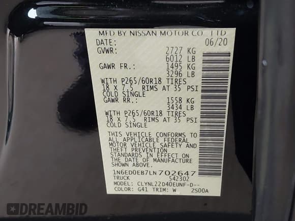 ✅ 2020 Nissan Frontier Pro-4X • VIN: 1N6ED0EB7LN702647 • Lot: 42319424. Listed on IAAI with 65,267 mi. Free auction sales archive from the USA and detailed vehicle history report at DreamBid. Image 9.