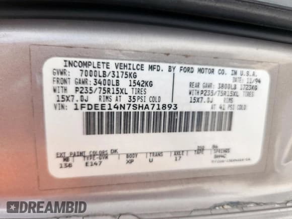 ✅ 1995 Ford Econoline Cargo • VIN: 1FDEE14N7SHA71893 • Lot: 80806885. Listed on Copart with 364,745 mi. Free auction sales archive from the USA and detailed vehicle history report at DreamBid. Image 13.