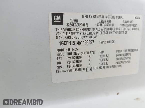 ✅ 2005 Chevrolet Express Cargo • VIN: 1GCFH15T451183397 • Lot: 43156084. Listed on IAAI with 154,198 mi. Free auction sales archive from the USA and detailed vehicle history report at DreamBid. Image 9.